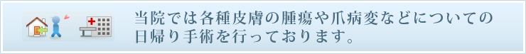 当院では各種皮膚の腫瘍や爪病変などについての日帰り手術を行っております。